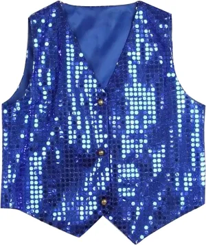 Sequin Vest Kids Plus Size Sparkly Button Up Sleeveless Cardigan Formal Glitter Jacket Party/Business Blazer Costume
