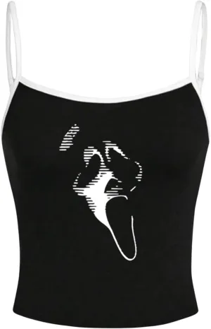 SHENHE Women's Funny Scream Ghostface Spaghetti Strap Gothic Cropped Camisole Cute Top