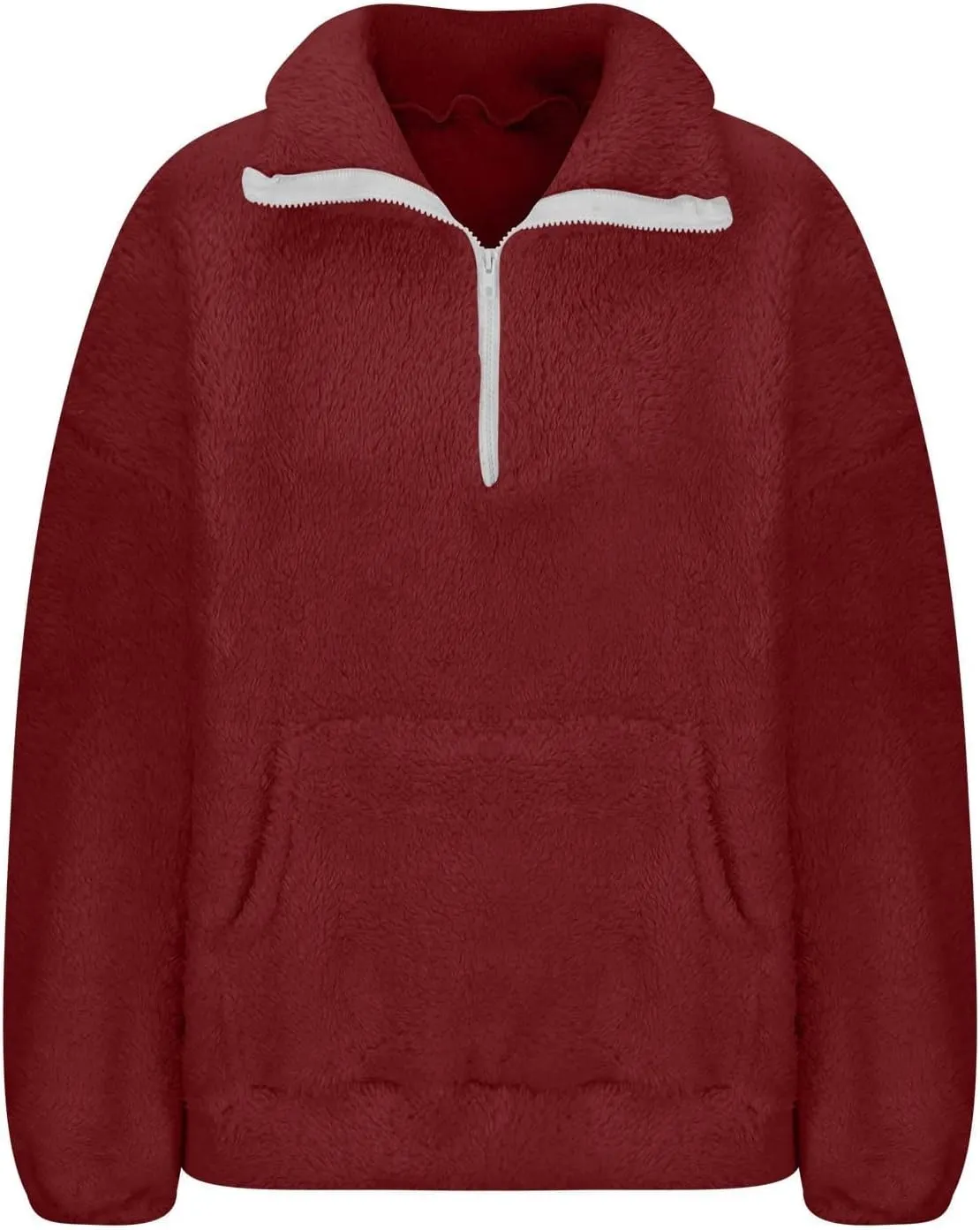 Sherpa Half Zip Pullover Women Oversized Quarter Zip Cropped Sweatshirt Fuzzy Fleece Lined Zip Up Hoodie with Pockets