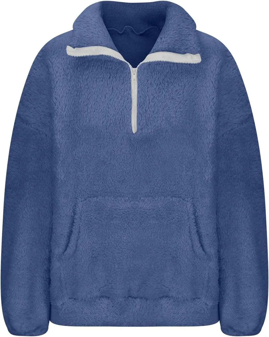 Sherpa Half Zip Pullover Women Oversized Quarter Zip Cropped Sweatshirt Fuzzy Fleece Lined Zip Up Hoodie with Pockets