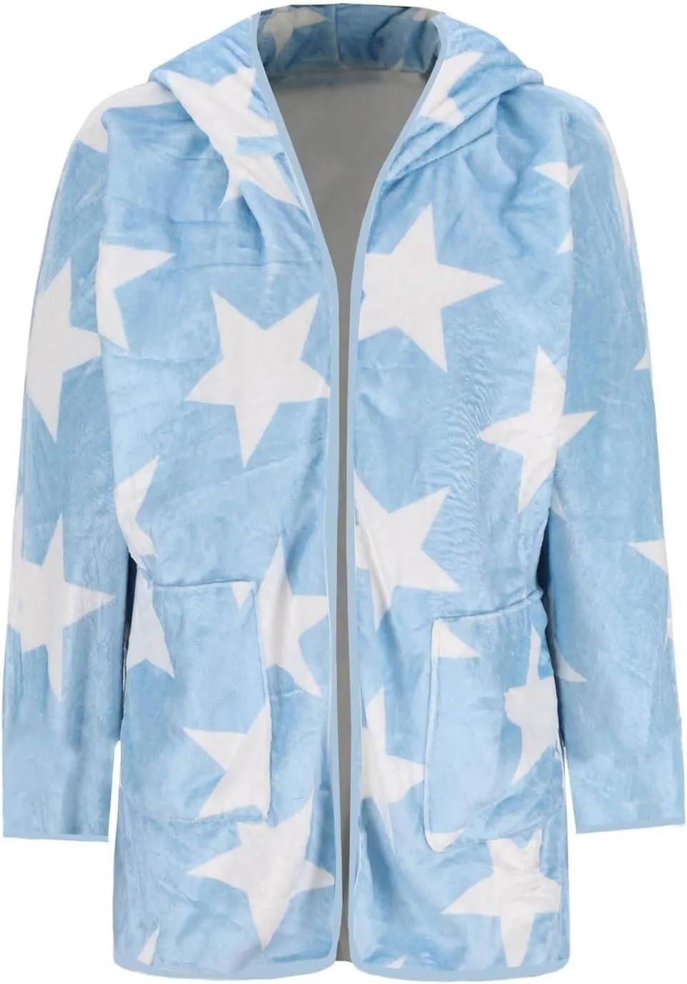Sherpa Jacket Women Fuzzy Fleece Open Front Hooded Cardigan Cute Star Graphic Hoodie Fluffy Warm Winter Coats Outwear