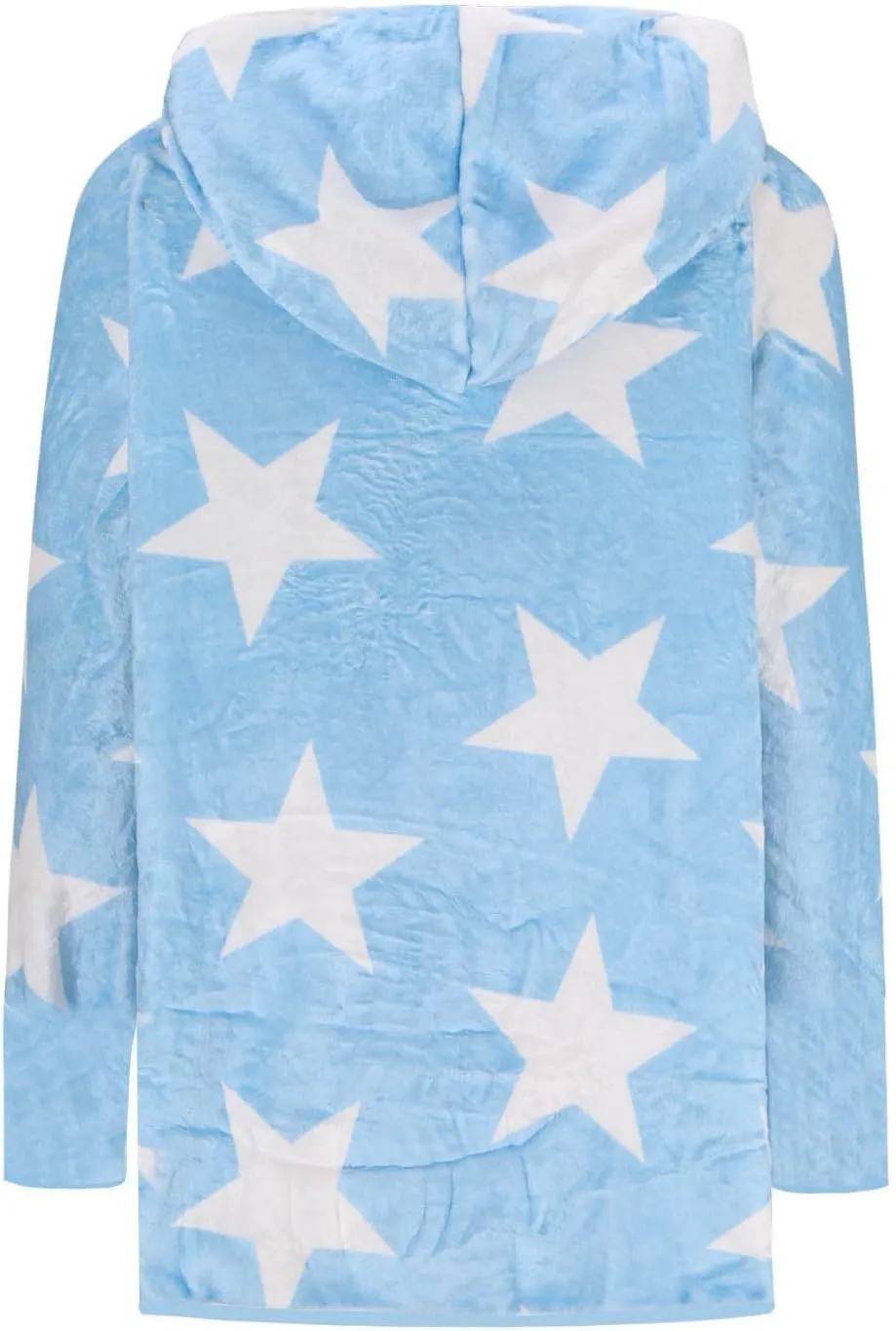 Sherpa Jacket Women Fuzzy Fleece Open Front Hooded Cardigan Cute Star Graphic Hoodie Fluffy Warm Winter Coats Outwear