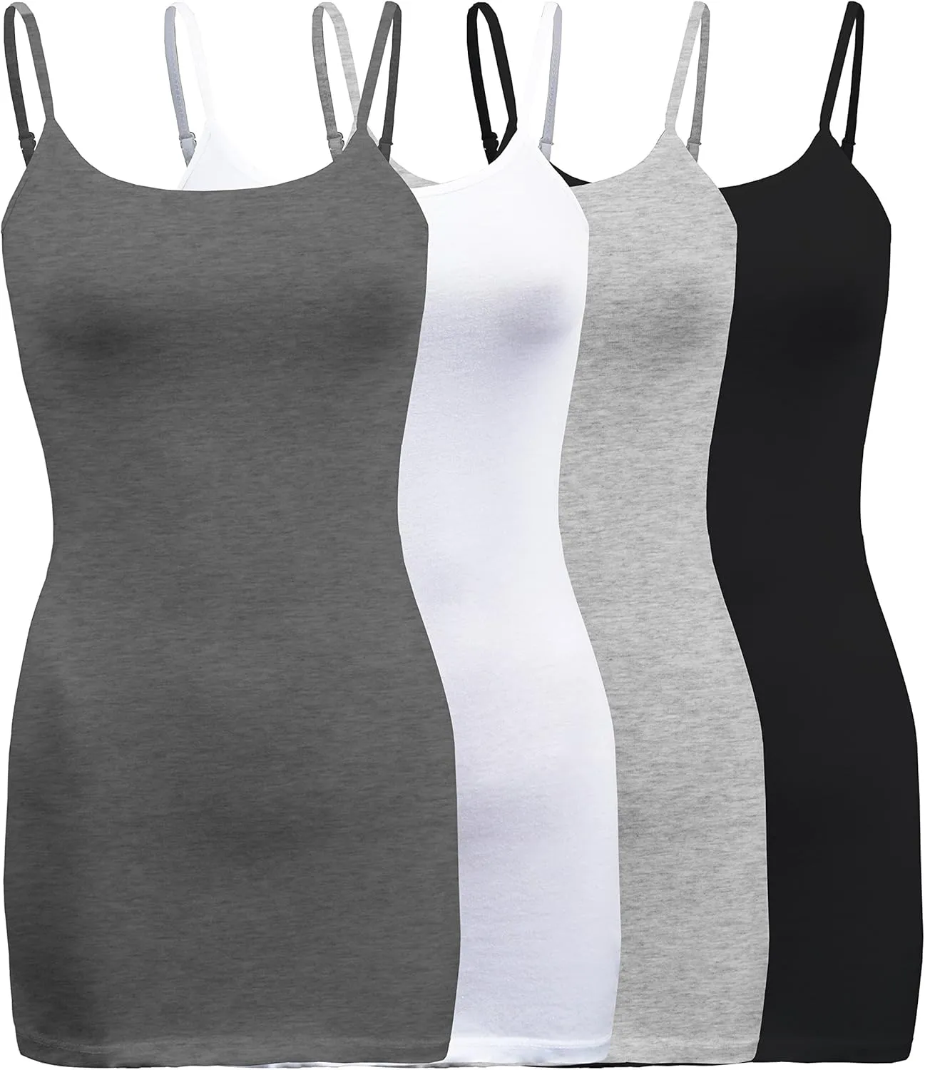 ShezPretty 4 Pack - Women's Basic Cami with Adjustable Spaghetti Straps Tank Top