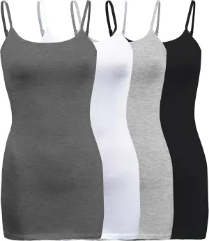 ShezPretty 4 Pack - Women's Basic Cami with Adjustable Spaghetti Straps Tank Top