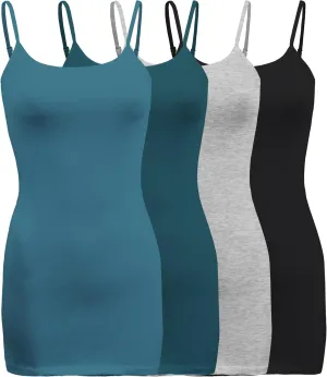 ShezPretty 4 Pack - Women's Basic Cami with Adjustable Spaghetti Straps Tank Top