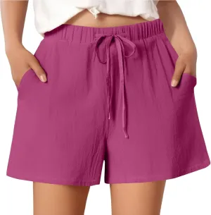 Shorts for Women 2025 Trendy Summer Elastic Beach Shorts with Pockets Linen Solid High Rise Travel Pants Loose Fashion