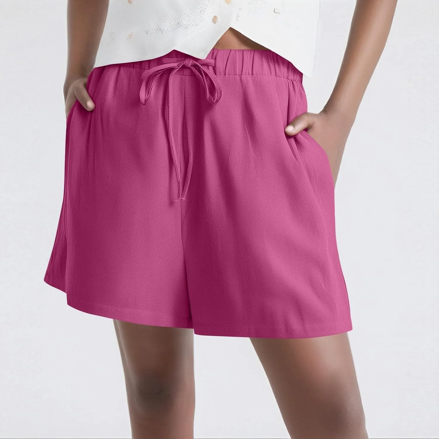 Shorts for Women 2025 Trendy Summer Elastic Beach Shorts with Pockets Linen Solid High Rise Travel Pants Loose Fashion