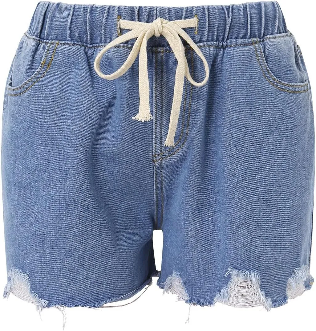 Shorts for Women Denim High Waisted 5 Inch Inseam Stretchy Denim Short Pants Casual Summer Lounge Jean Bike Shorts