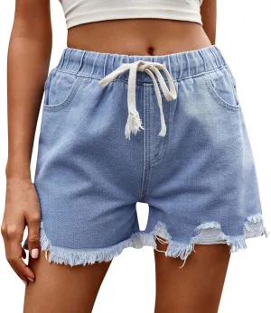 Shorts for Women Denim High Waisted 5 Inch Inseam Stretchy Denim Short Pants Casual Summer Lounge Jean Bike Shorts