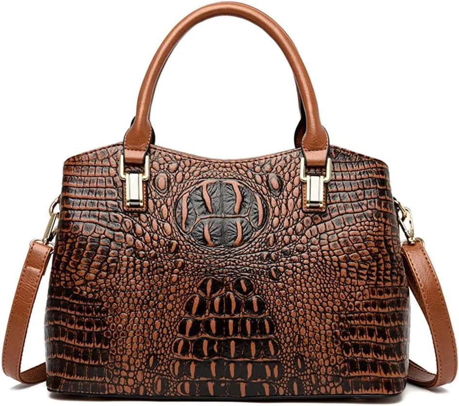 Shoulder Handbag for Women Crocodile Pattern Tote PU Leather Top-Handle Satchel
