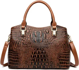Shoulder Handbag for Women Crocodile Pattern Tote PU Leather Top-Handle Satchel