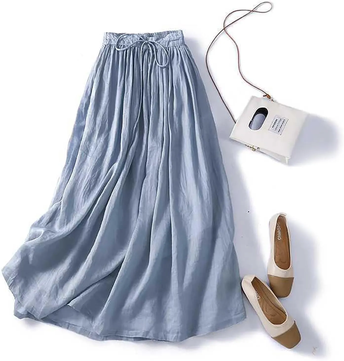 Skirts for Women A-Line Cotton Linen Flowy Skirt Casual High Waisted Comfort Skirt Fashion Drawstring Maxi Skirt