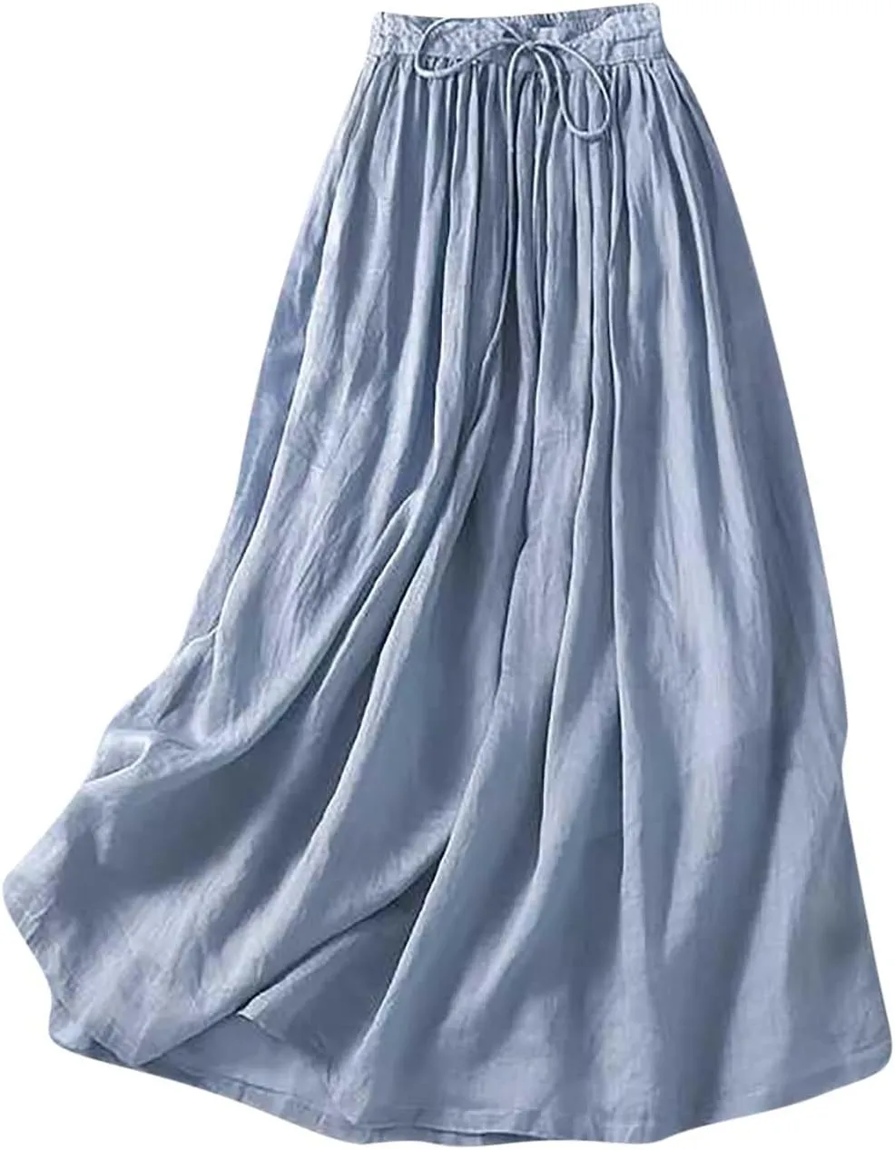 Skirts for Women A-Line Cotton Linen Flowy Skirt Casual High Waisted Comfort Skirt Fashion Drawstring Maxi Skirt