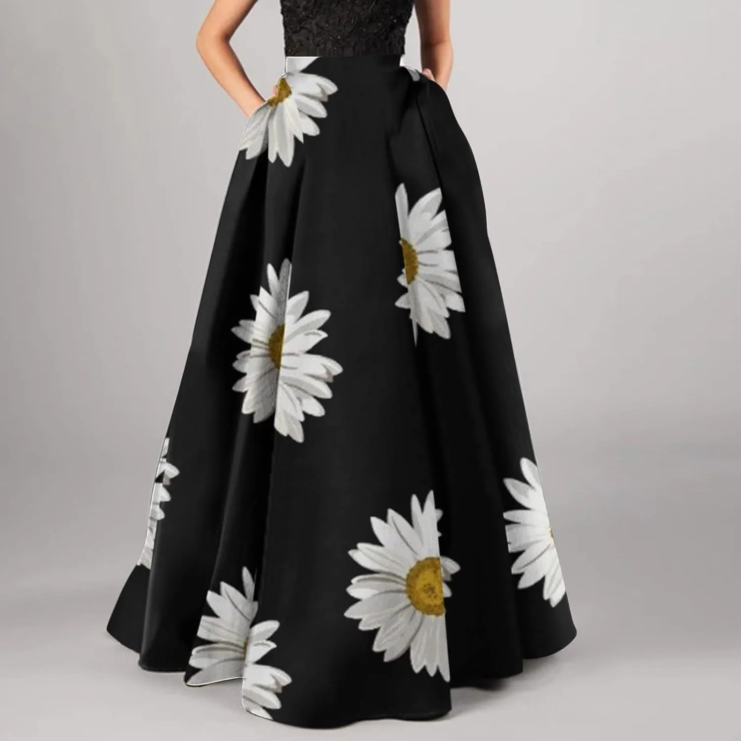 Skirts for Women Floral Print High Waist Maxi Skirt Casual Loose Flowy Boho Party Long Women's Skirts with Pocket