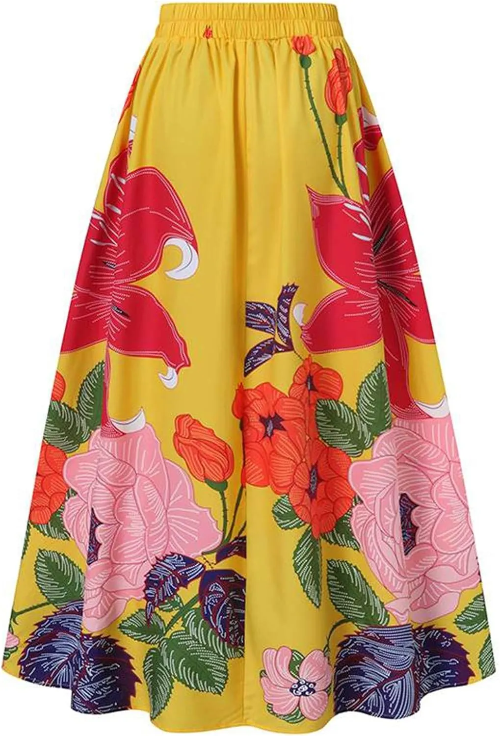Skirts for Women Floral Print High Waist Maxi Skirt Casual Loose Flowy Boho Party Long Women's Skirts with Pocket