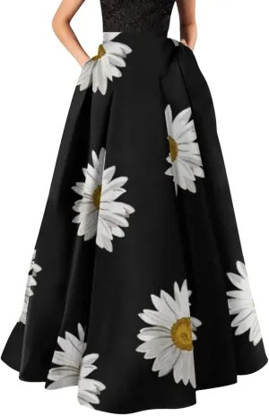 Skirts for Women Floral Print High Waist Maxi Skirt Casual Loose Flowy Boho Party Long Women's Skirts with Pocket