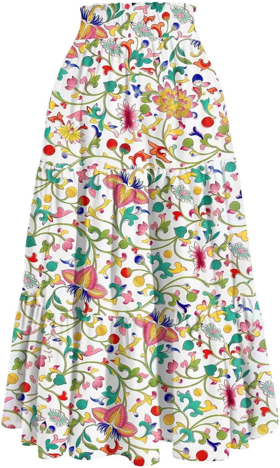 Skirts for Women Summer Tiered Elastic High Waisted Floral Skirt Vacation A Line Drawstring Flowy Long Skirts