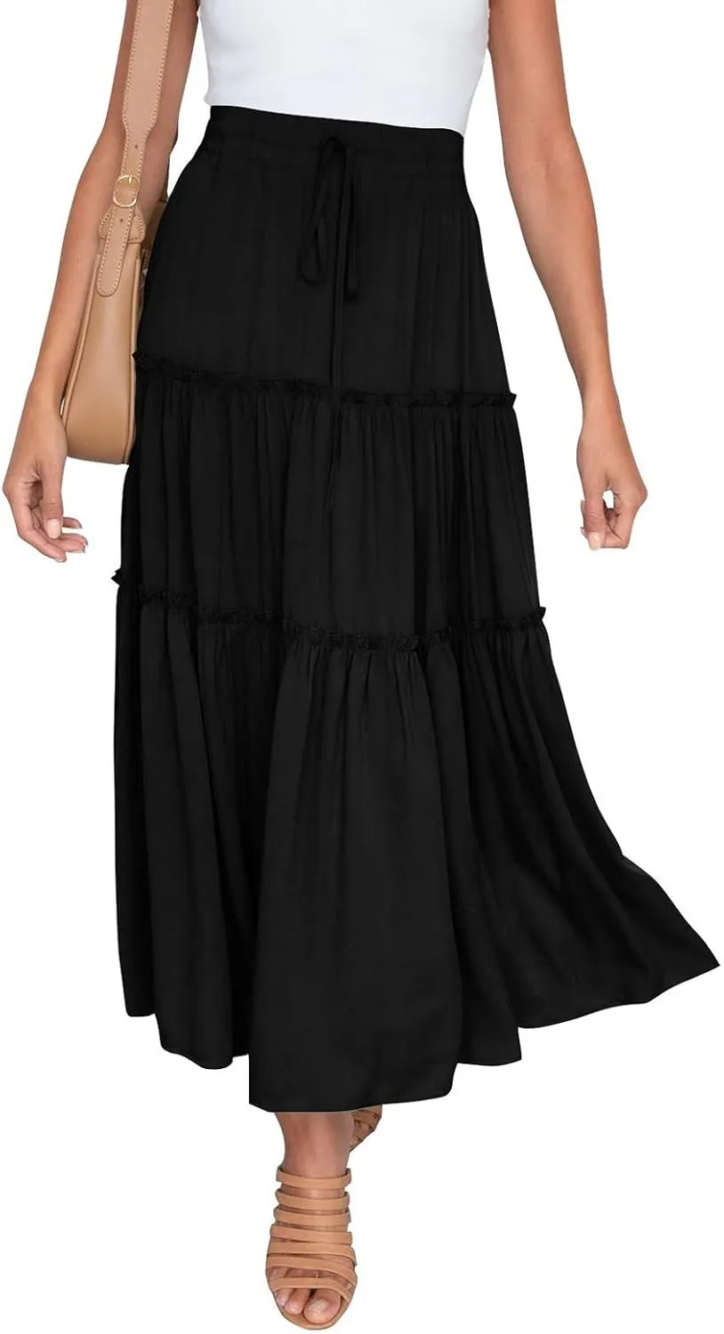 Skirts for Women Trendy High Waist Skirt Long Skirts Elegant Flowy A-line Flared Midi Skirt Spring Dresses Midi