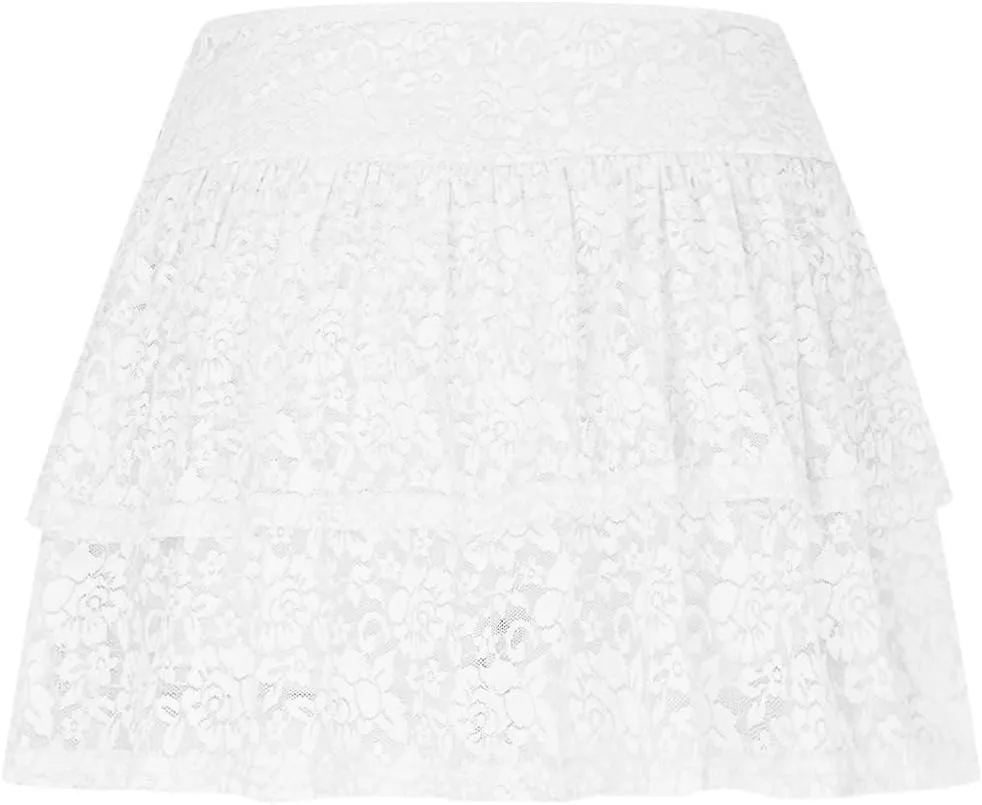 Slip Skirt for Women Lace Trim Tutu Skirt Layered White Skirt Puffy Baggy Elegant Sexy Skirts Front Ruffle Hem Skirt