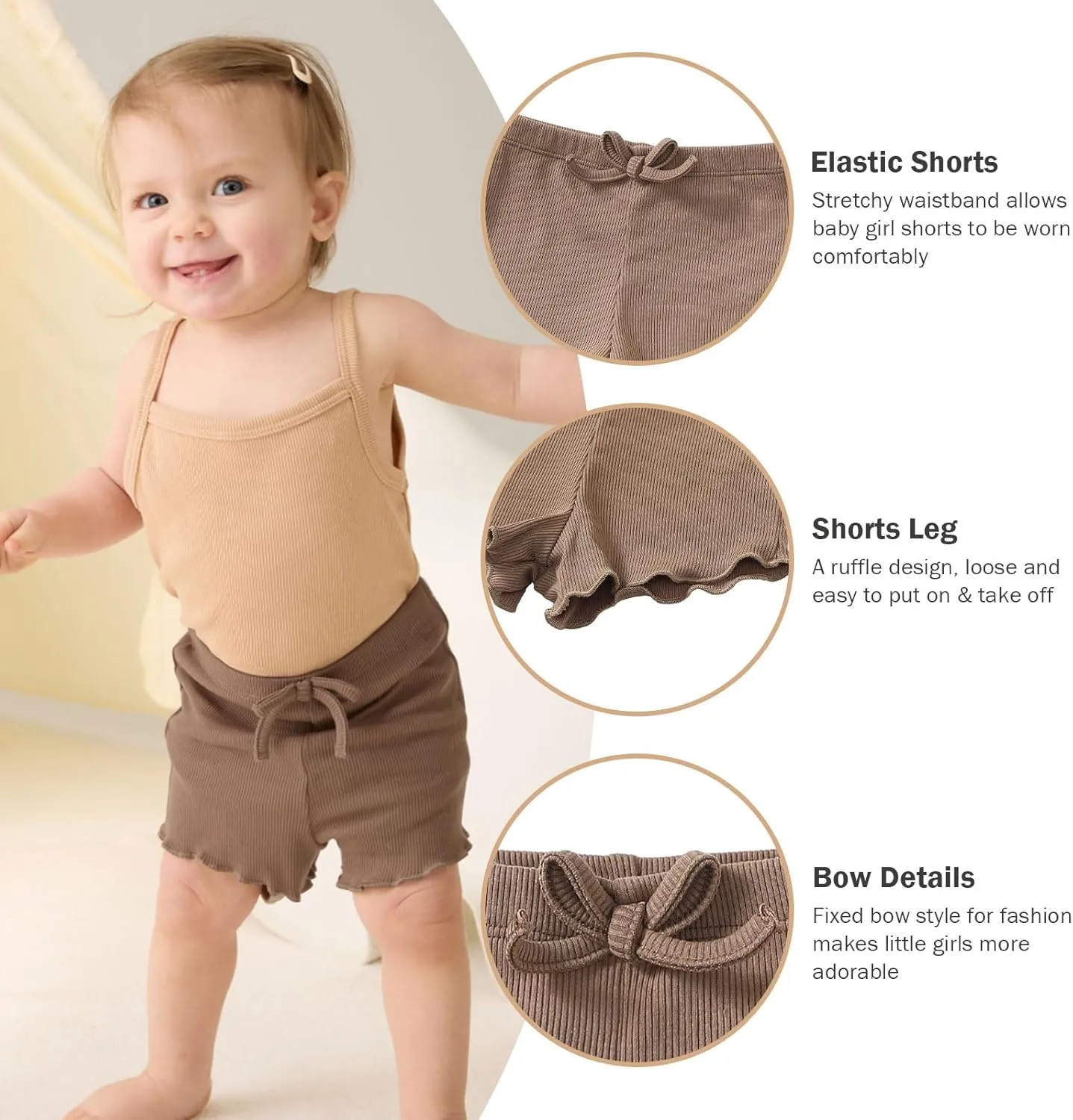 SOBOWO Toddler Girl Shorts Ribbed 3 Pack Baby Girls Solid Soft Elastic Waist Casual Playing Shorts Summer Short Pants