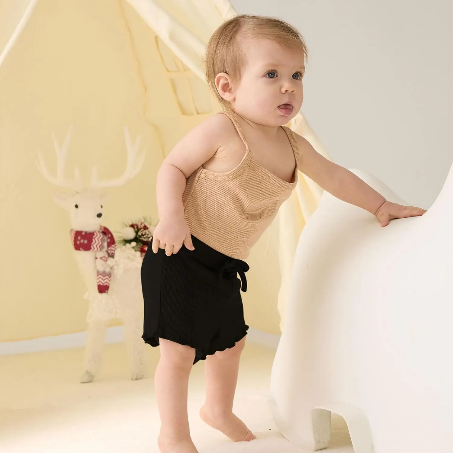 SOBOWO Toddler Girl Shorts Ribbed 3 Pack Baby Girls Solid Soft Elastic Waist Casual Playing Shorts Summer Short Pants