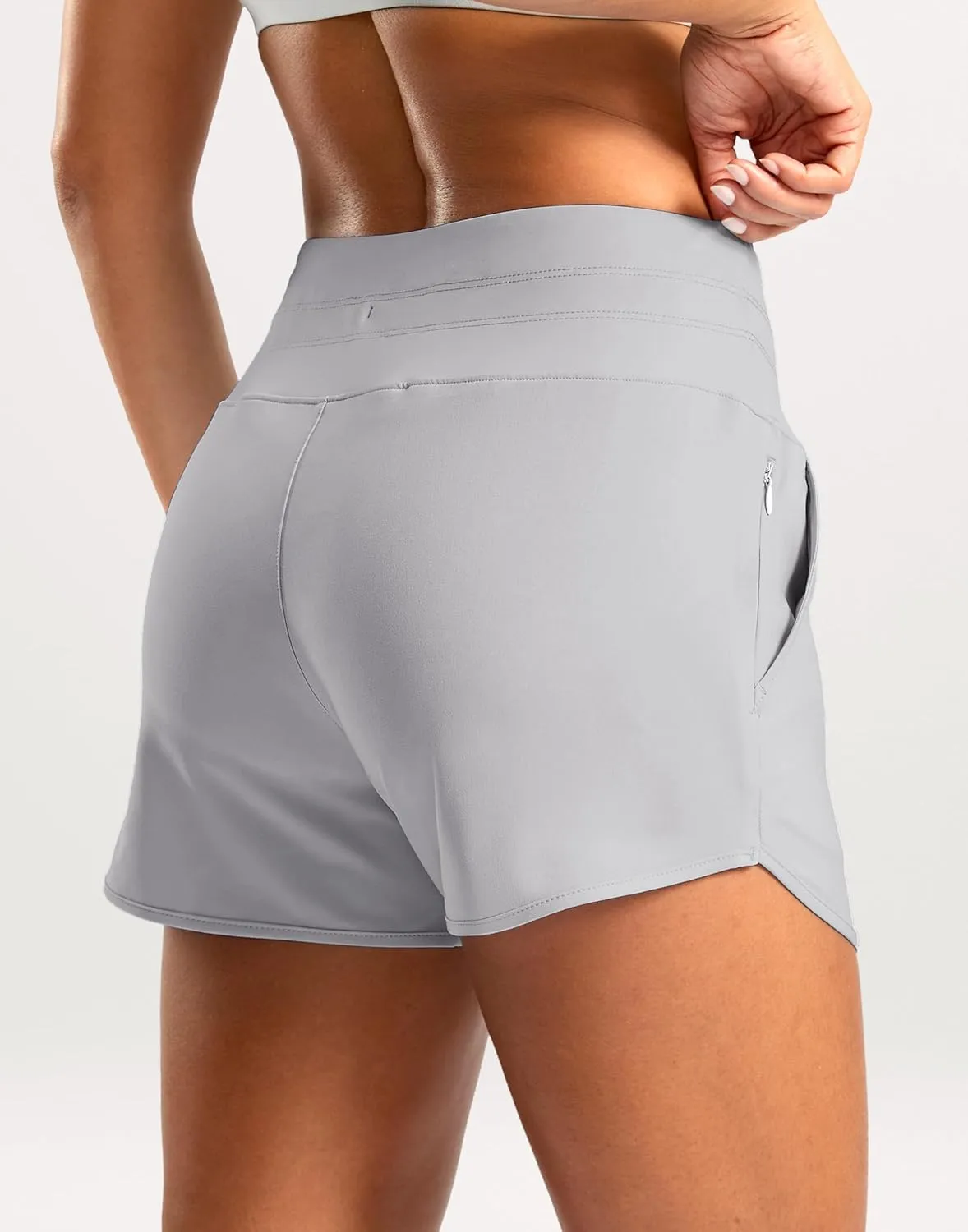 Soothfeel Women's Athletic Running Shorts with Zipper Pockets 3" High Waisted Workout Active Gym Shorts for Women with Liner