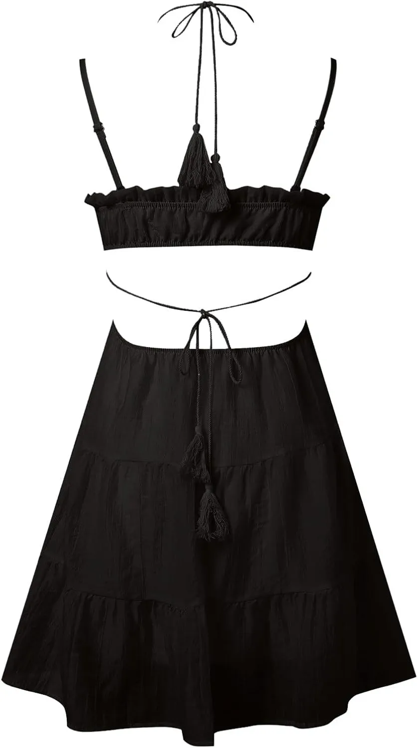 Spring Dresses for Women 2024 Plus Size 2024 Floral V Neck Tie Front Spaghetti Strap Beach Womens Tank Dress