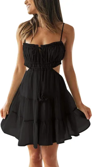 Spring Dresses for Women 2024 Plus Size 2024 Floral V Neck Tie Front Spaghetti Strap Beach Womens Tank Dress