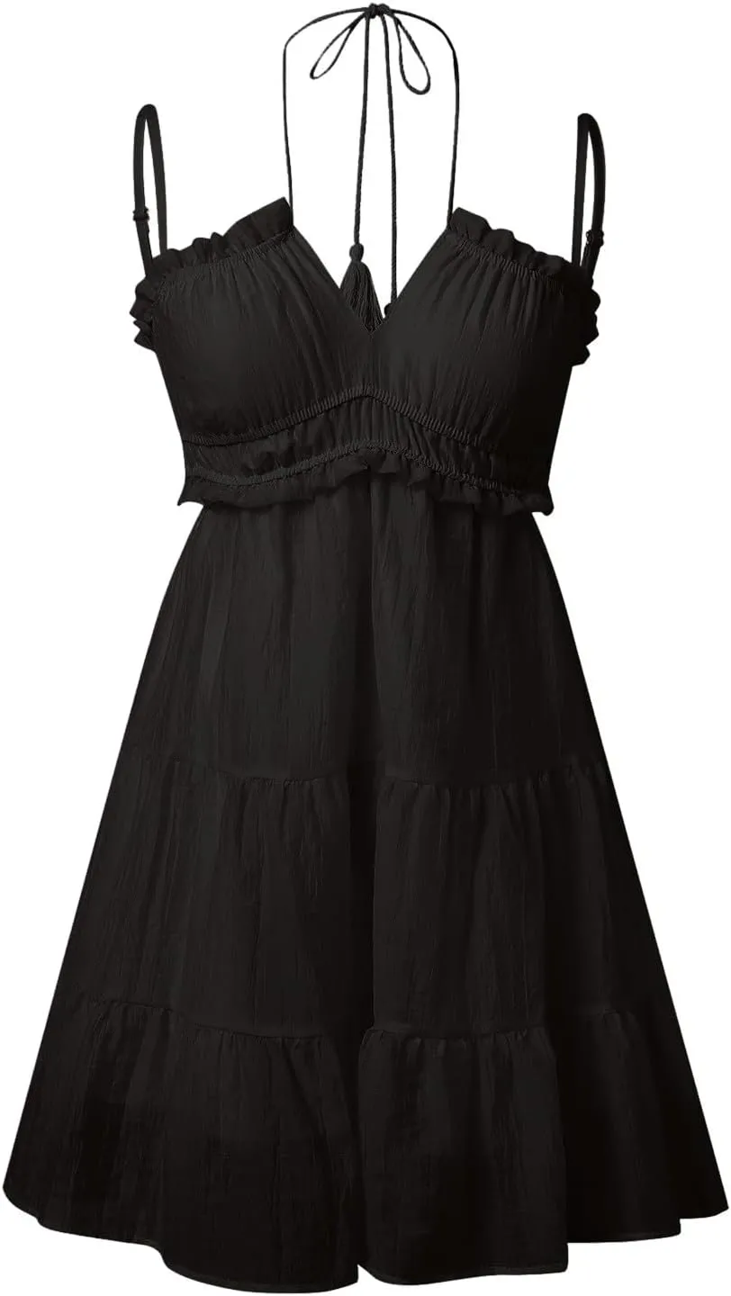 Spring Dresses for Women 2024 Plus Size 2024 Floral V Neck Tie Front Spaghetti Strap Beach Womens Tank Dress