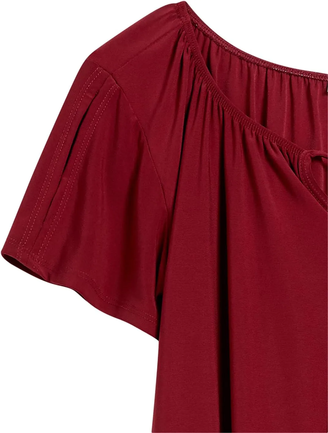 Star Vixen Women's Short/Slit Sleeve Keyhole-tie Peasant Top Bubble Hem