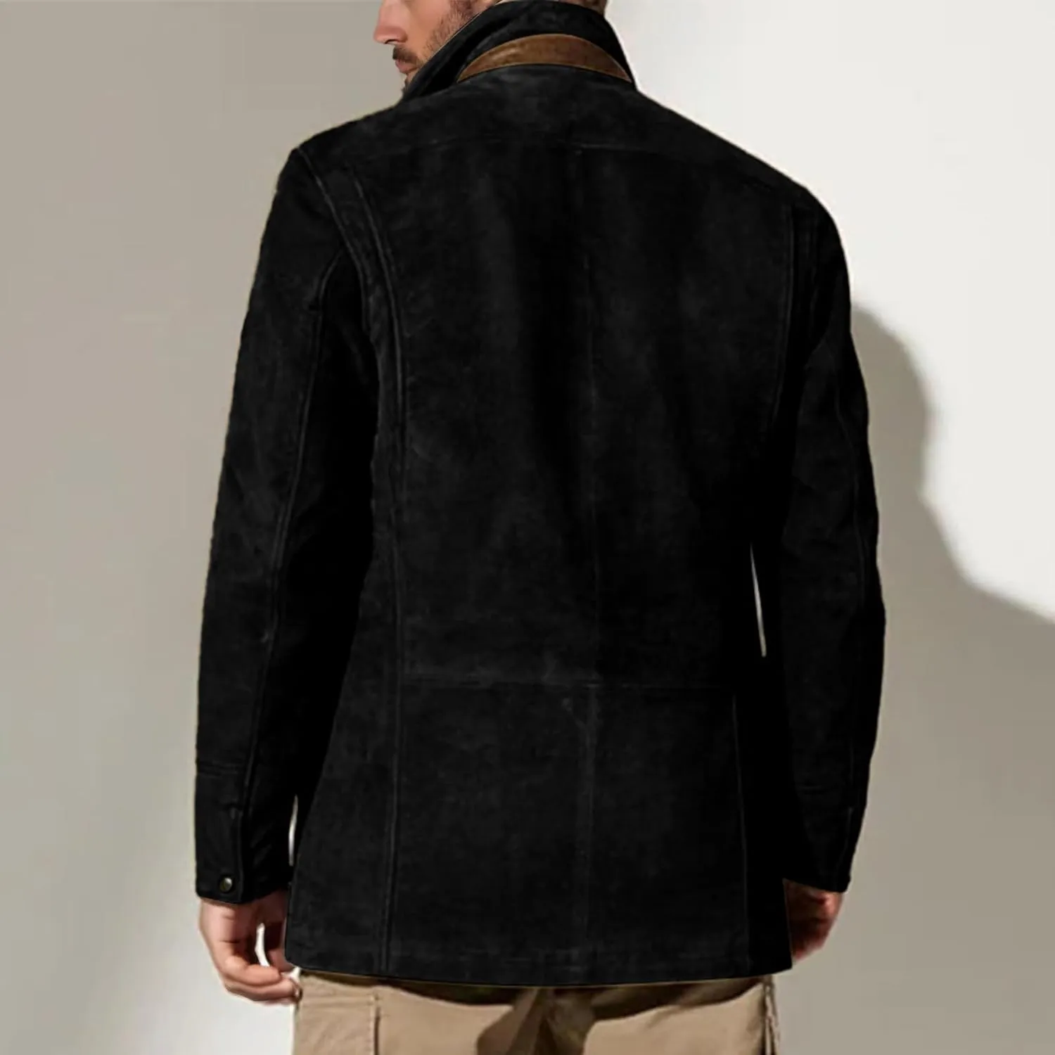 Suede Blazer for Men Faux Leather Suit Jacket Distressed Notch Lapel Buttons Sport Coat Zipper Trucker Western Jacket