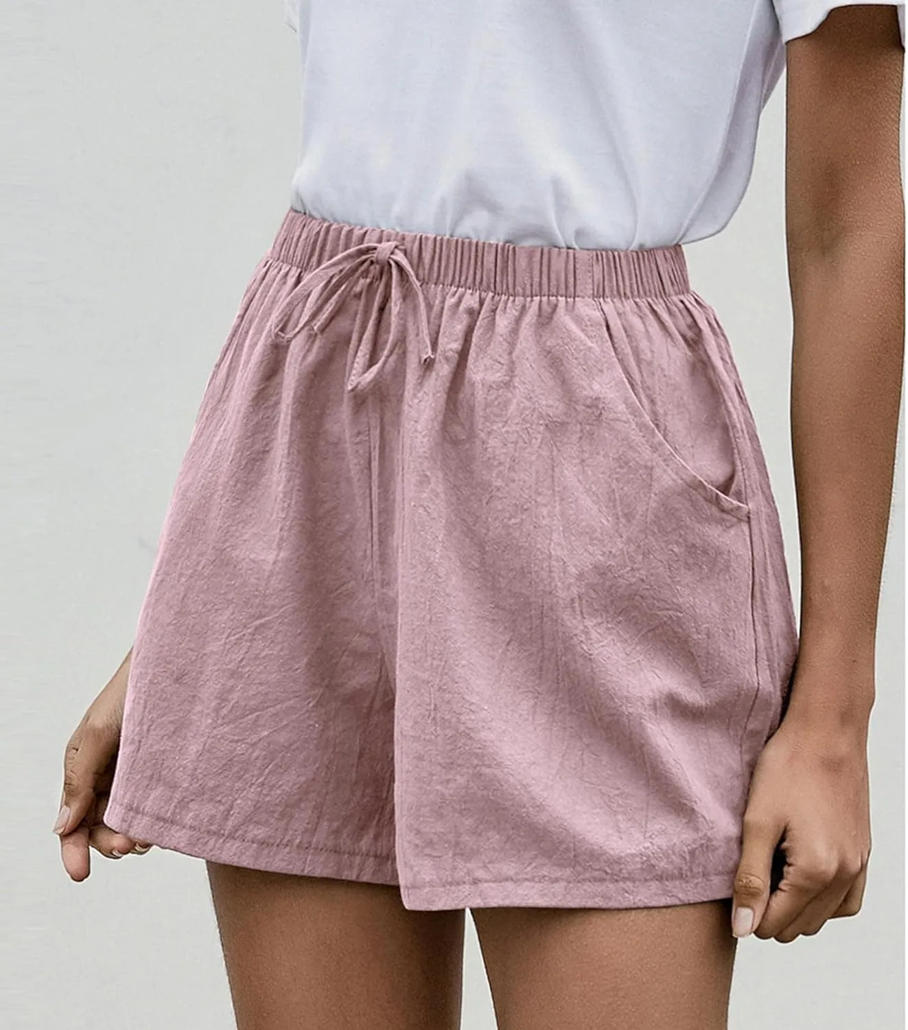 Summer Shorts for Women Baggy High Rise Linen Shorts Vacation Straight Elastic with Pocket Solid Loose Fit Pants 2025