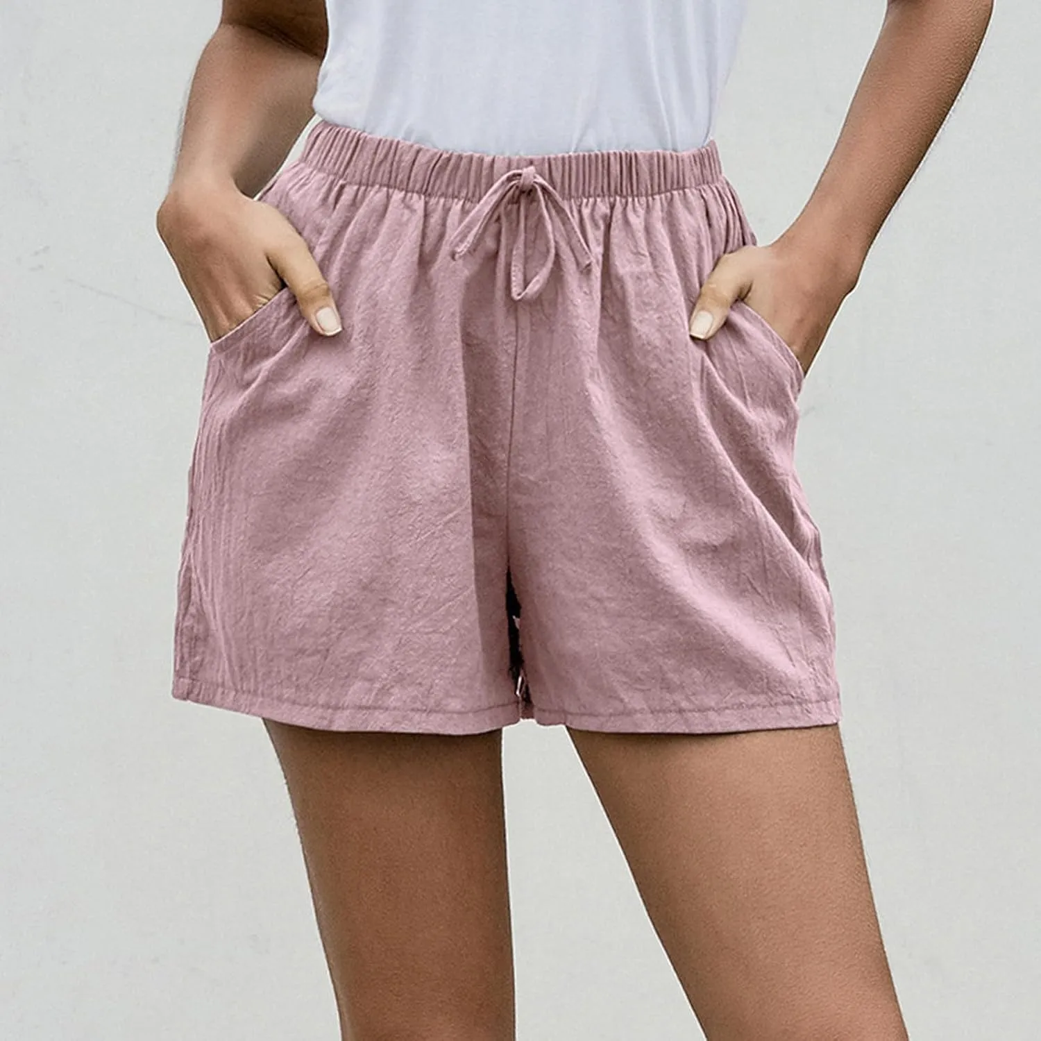 Summer Shorts for Women Baggy High Rise Linen Shorts Vacation Straight Elastic with Pocket Solid Loose Fit Pants 2025
