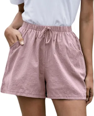 Summer Shorts for Women Baggy High Rise Linen Shorts Vacation Straight Elastic with Pocket Solid Loose Fit Pants 2025