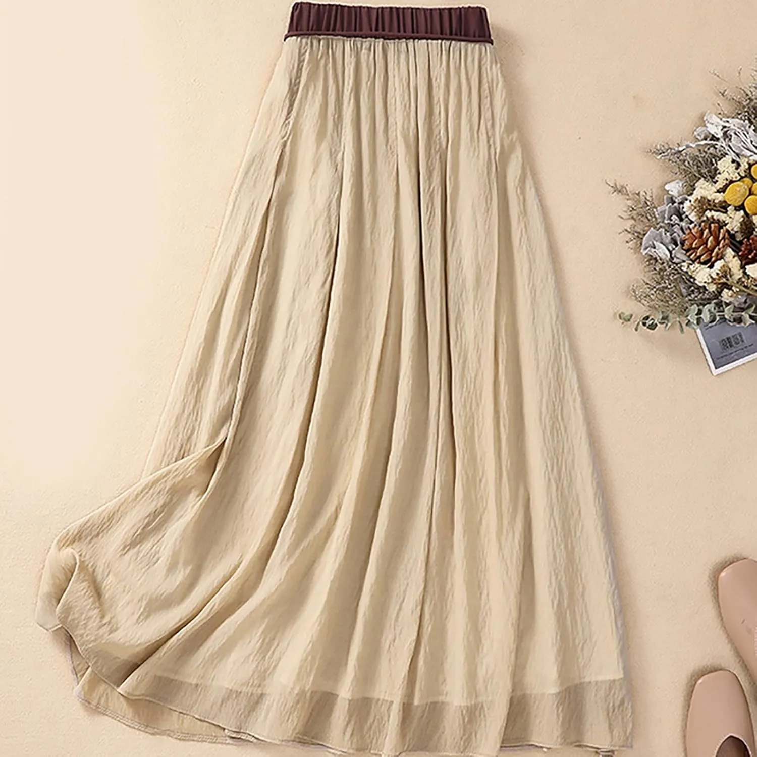 Summer Skirts for Women Drawstring Cinch Waisted Skirt Trending Cotton Linen Baggy Plus Size Skirts A Line Skirt