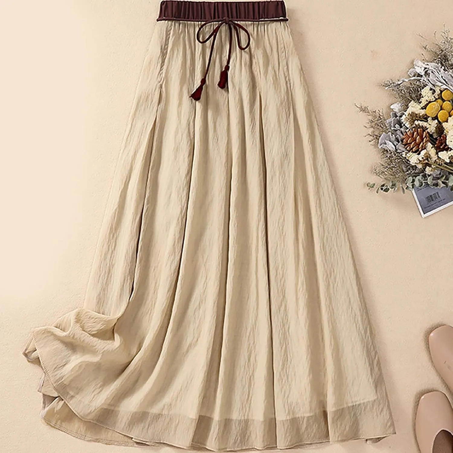 Summer Skirts for Women Drawstring Cinch Waisted Skirt Trending Cotton Linen Baggy Plus Size Skirts A Line Skirt