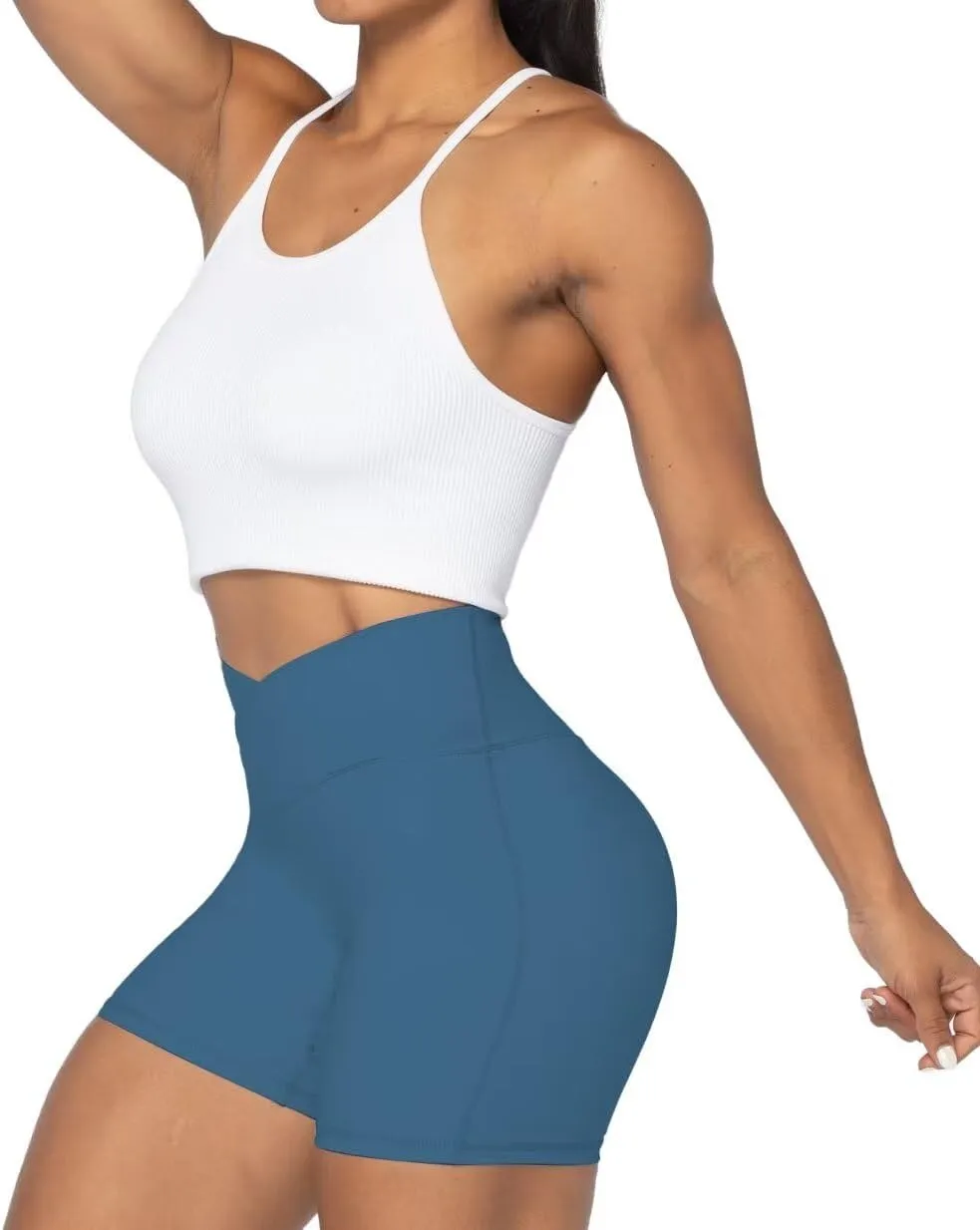 Sunzel Crossover Biker Shorts for Women, No Front Seam V High Waist Yoga Workout Gym Shorts with Tummy Control