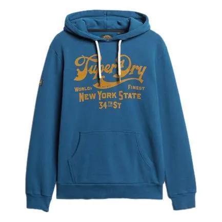 Superdry Mens 34th Street Script Hoodie Pilot Mid Blue