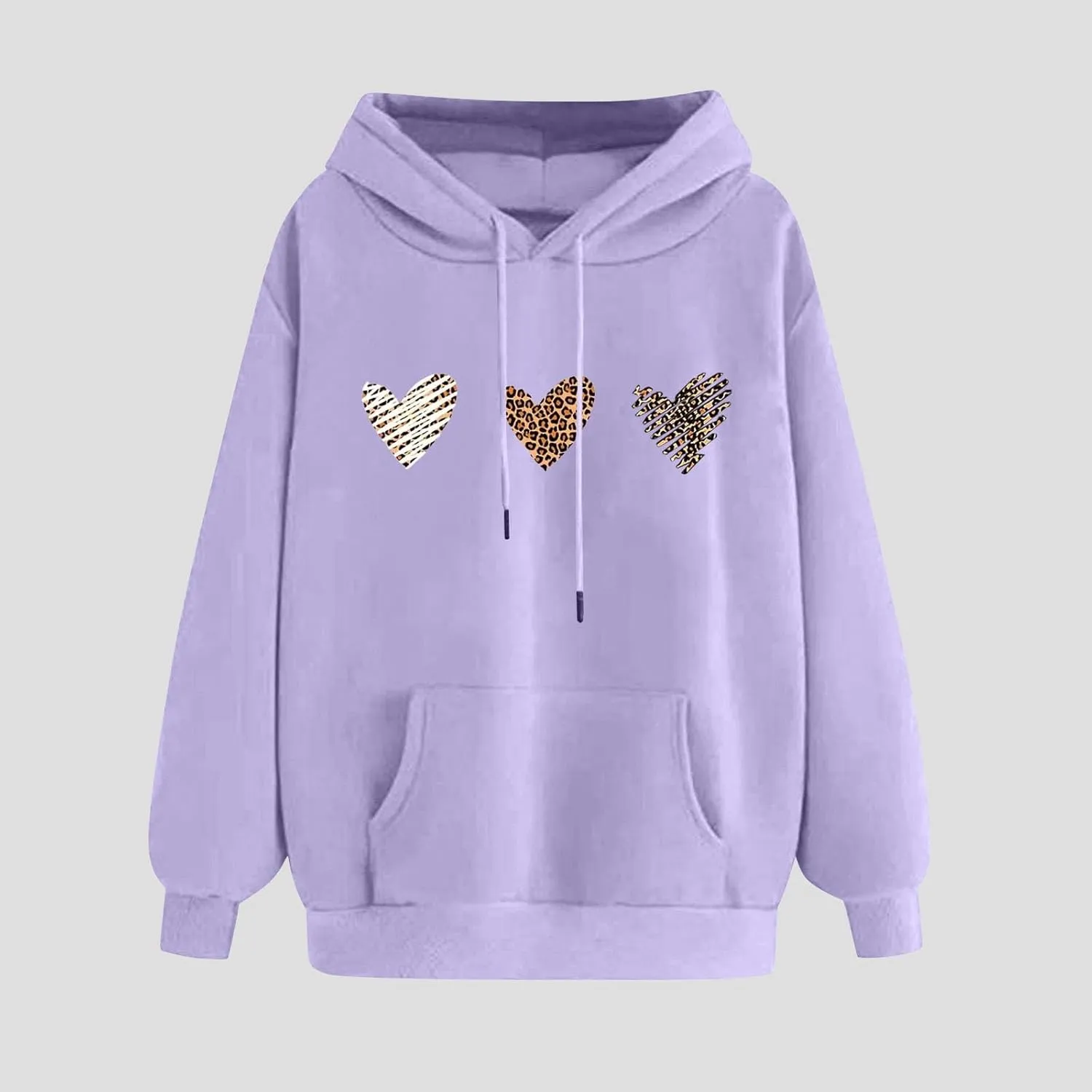 Sweatshirts for Women Casual Long Sleeve Heart Graphic Hoodies Cute Drawstring Oversized Pullover Tops with Pocket