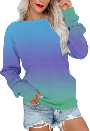Sweatshirts For Women Color Gradient Trendy Crewneck Long Sleeve Hoodless Pullover Fall Fashion Tie Dye Outfits 2024