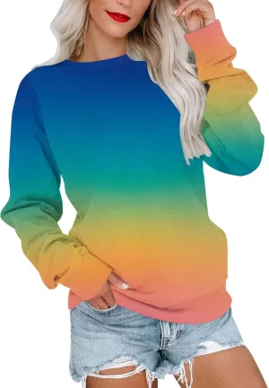 Sweatshirts For Women Color Gradient Trendy Crewneck Long Sleeve Hoodless Pullover Fall Fashion Tie Dye Outfits 2024