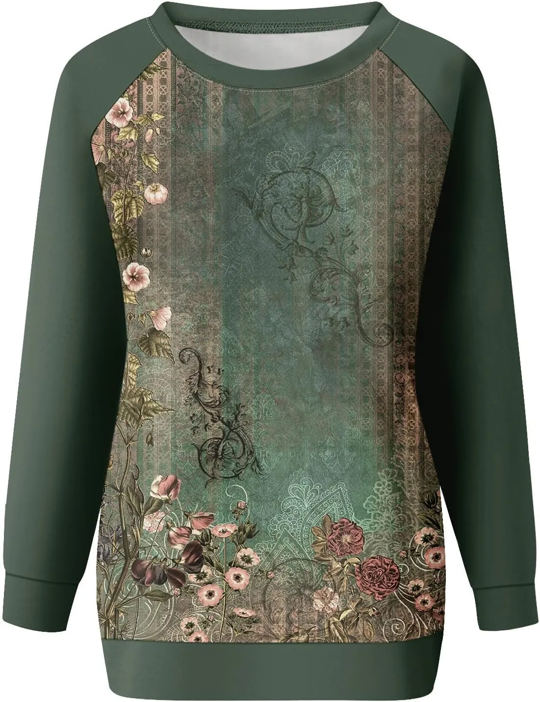 Sweatshirts for Women Crewneck Floral Print Vintage Tops Long Sleeve Casual Graphic Sweater Clothes