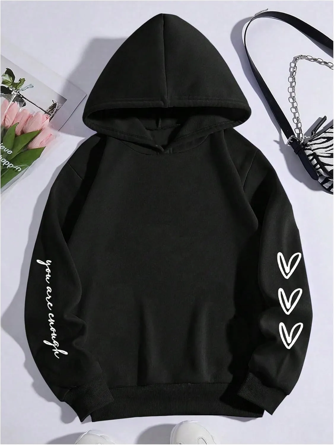 SweatyRocks Girl's Letter Graphic Hoodies Long Sleeve Thermal Oversized Sweatshirts Pullover Top