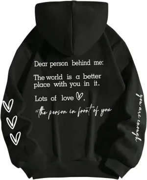 SweatyRocks Girl's Letter Graphic Hoodies Long Sleeve Thermal Oversized Sweatshirts Pullover Top