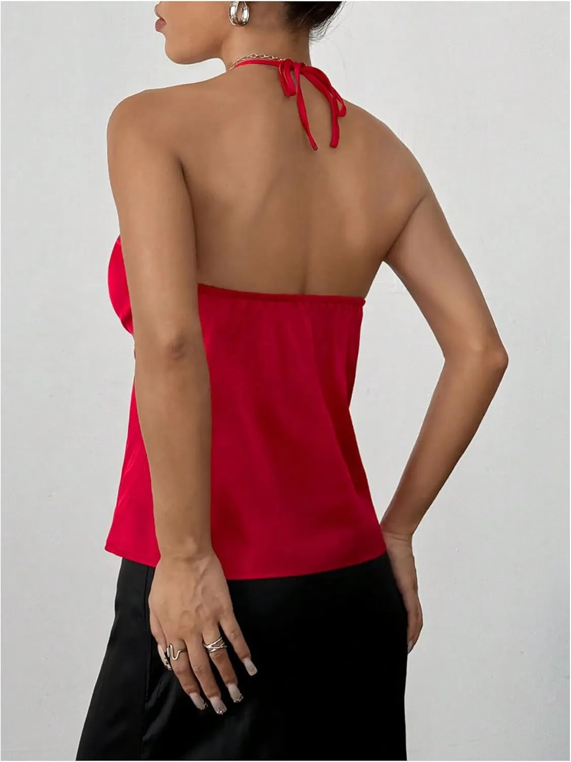 SweatyRocks Women's Ruched Satin Halter Tops Sleeveless Summer Camisole Going Out Top