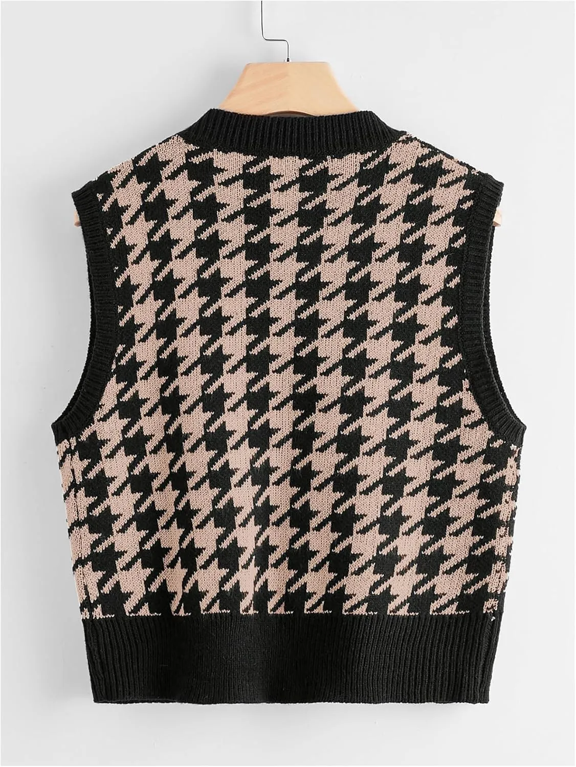 SweatyRocks Women's Sleeveless V Neck Knit Sweater Vest Houndstooth Crop Tank Top
