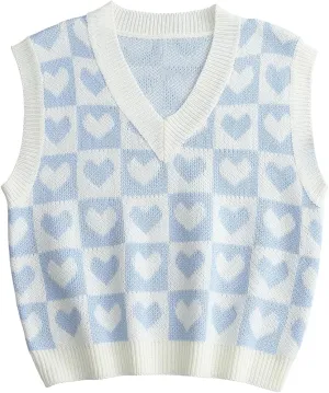 SweatyRocks Women's Sleeveless V Neck Knit Sweater Vest Houndstooth Crop Tank Top