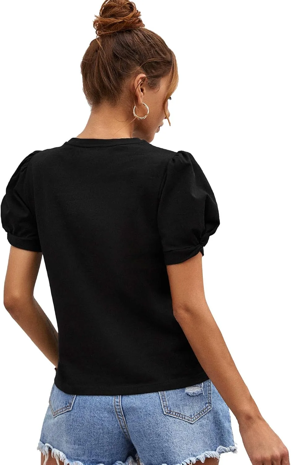 SweatyRocks Women's Summer Short Puff Sleeve Tee Top Round Neck T-Shirt