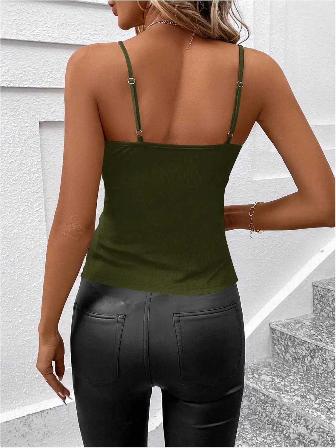 SweatyRocks Women's Twist Wrap V Neck Spaghetti Strap Ruched Camisole Tank Top