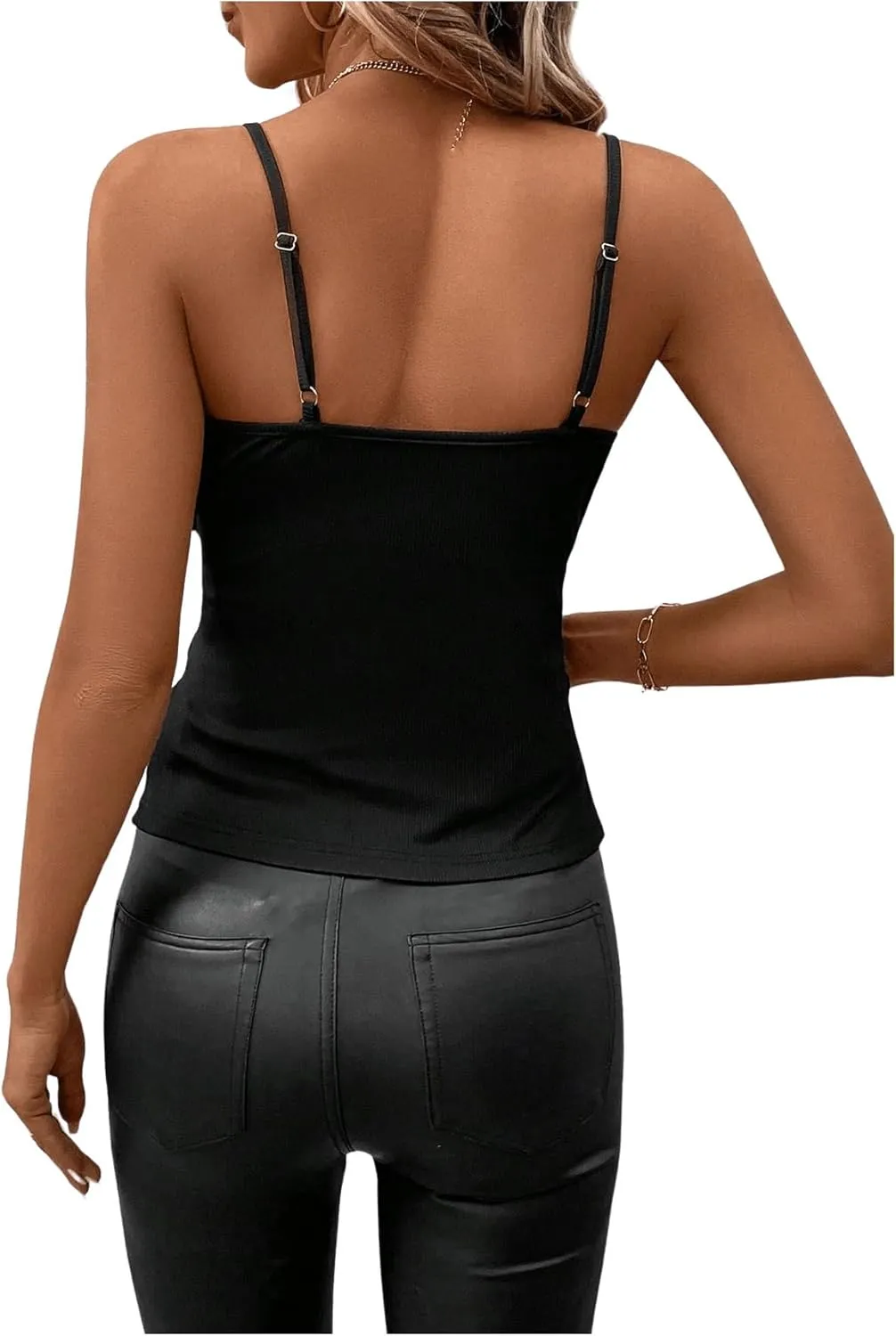 SweatyRocks Women's Twist Wrap V Neck Spaghetti Strap Ruched Camisole Tank Top